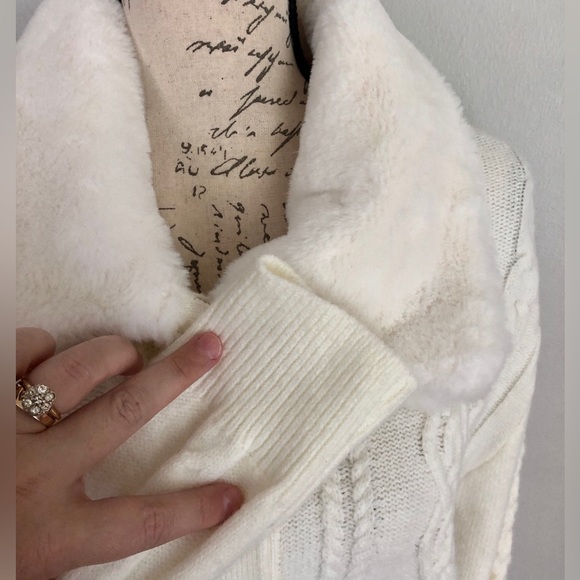Cider faux fur neckline cable knit cardigan NWT Size XXL - Picture 8 of 12